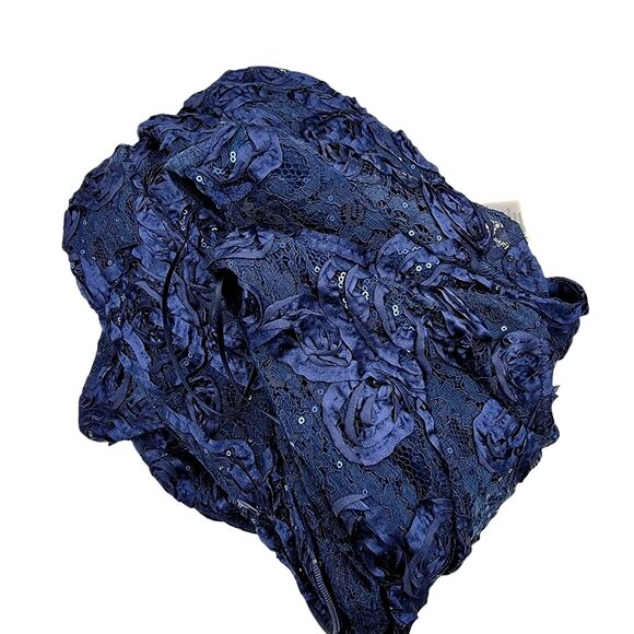 Alex Evenings Womens Navy Blue Lace Sequin Floral Midi Dress Size 14W - Picture 3 of 15